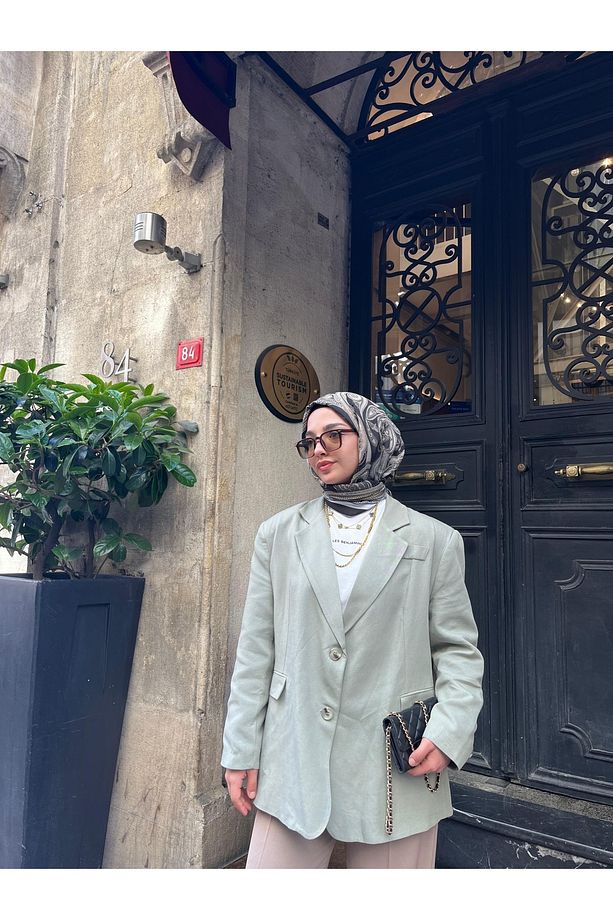 Keten Oversize Mng Astarlı Blazer Yeşil - 5
