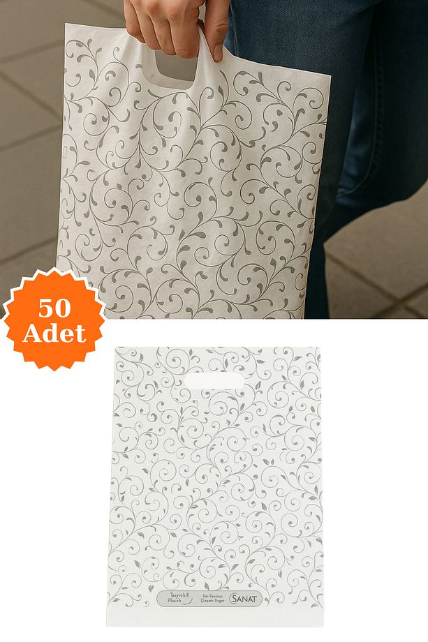 Dayanıklı Güçlendirilmiş Kulplu Sarmaşık Baskı Takviyeli Poşet No 4 39x48 Cm 50 Li - 1