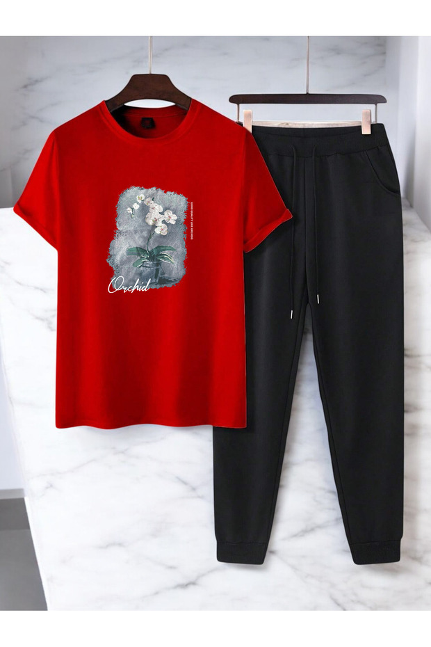 Unisex Flower Pot Design Printed Tshirt Tracksuit Set