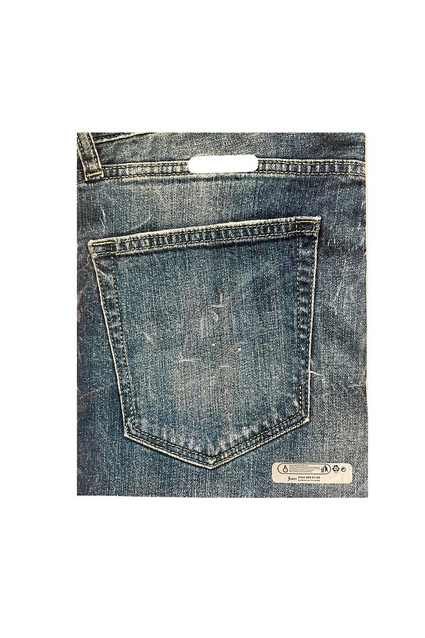 Dayanıklı Güçlendirilmiş Kulplu Kot Desen Baskı Takviyeli Poşet No 4 39x48 Cm 50 Li - 4