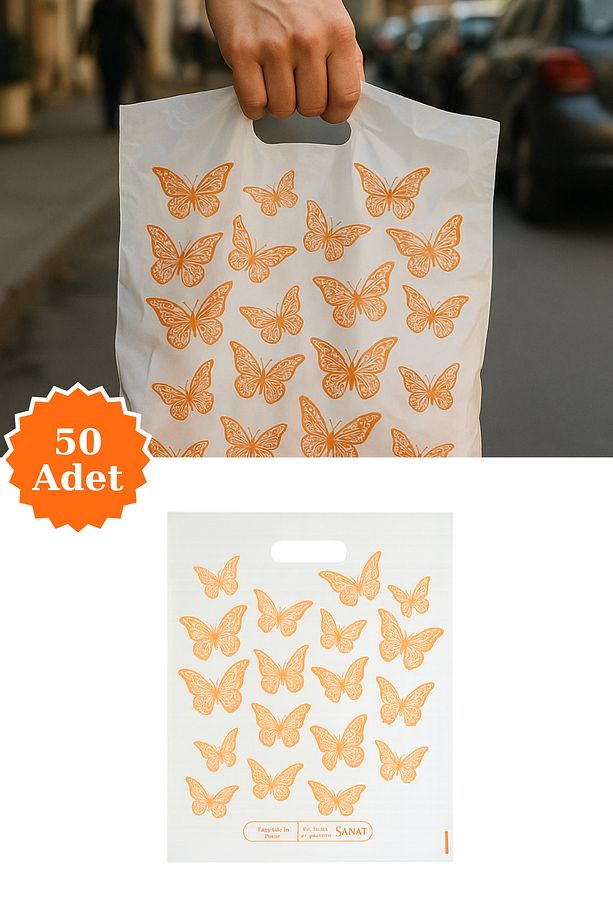 Dayanıklı Güçlendirilmiş Kulplu Kelebek Baskı Takviyeli Poşet No 4 39x48 Cm 50 Li - 1