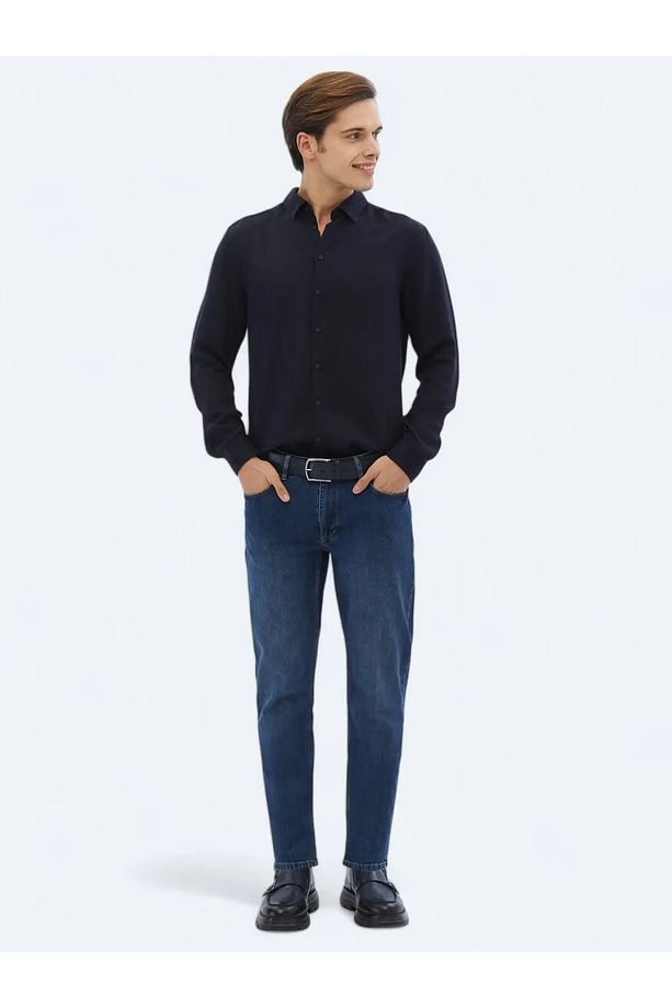 Lacivert Fitilli Regular Fit Dokuma Casual Gömlek - 2
