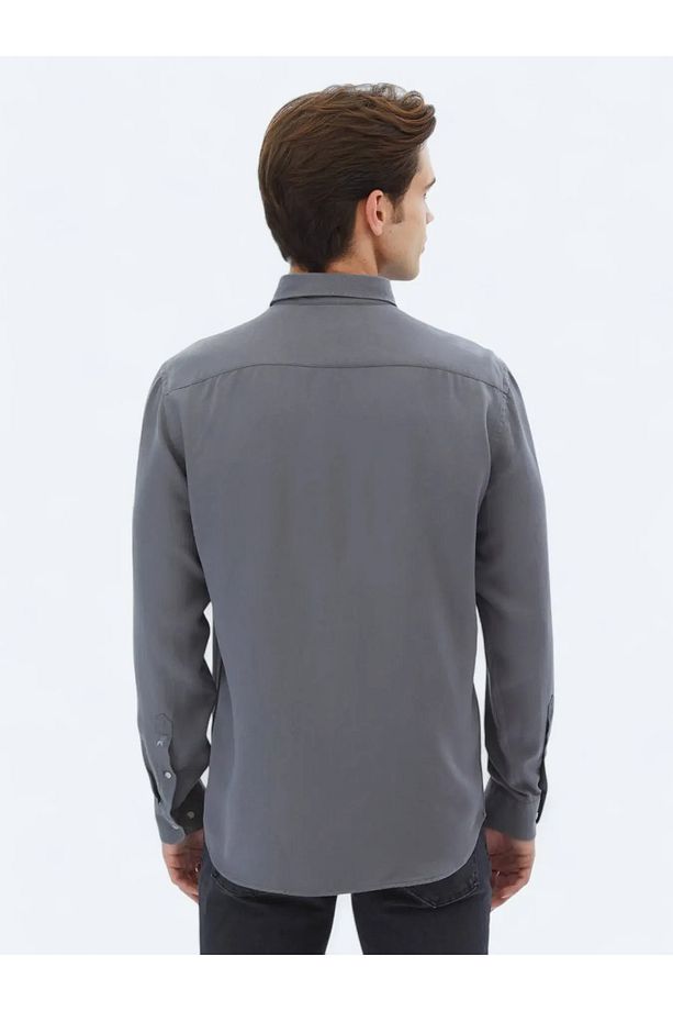 Gri Fitilli Regular Fit Dokuma Casual Gömlek - 6