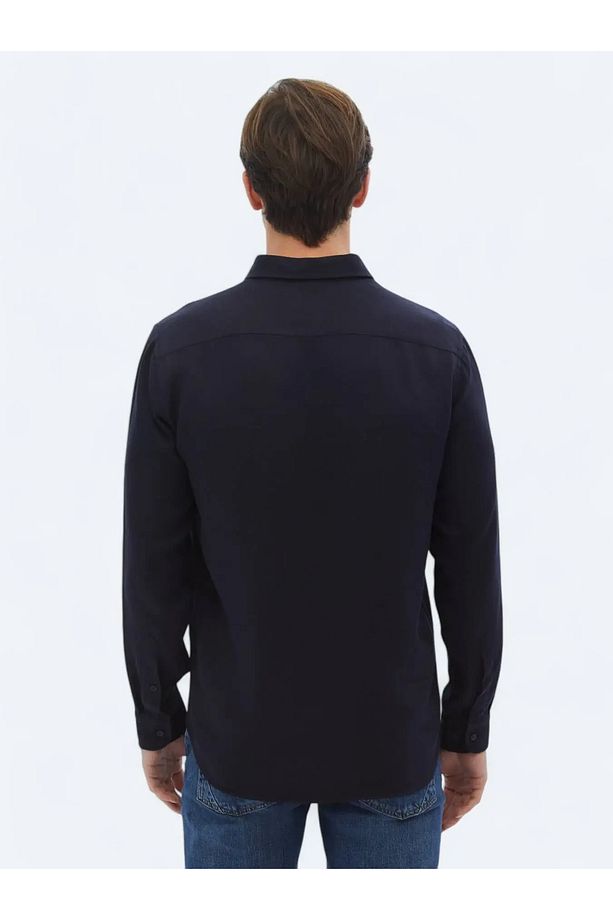 Lacivert Fitilli Regular Fit Dokuma Casual Gömlek - 4