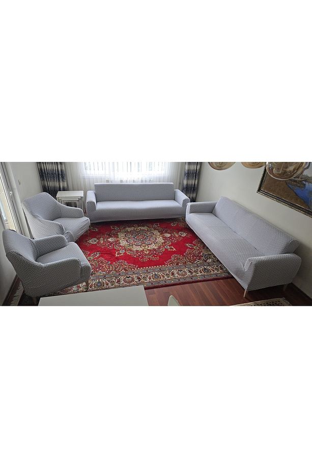 A Kaliteli Hasır Desen Jakarlı Yarı Kaplama 3 3 1 1 Lastikli Kanepe,koltuk Örtüsü, Kılıfı Takımı - 7