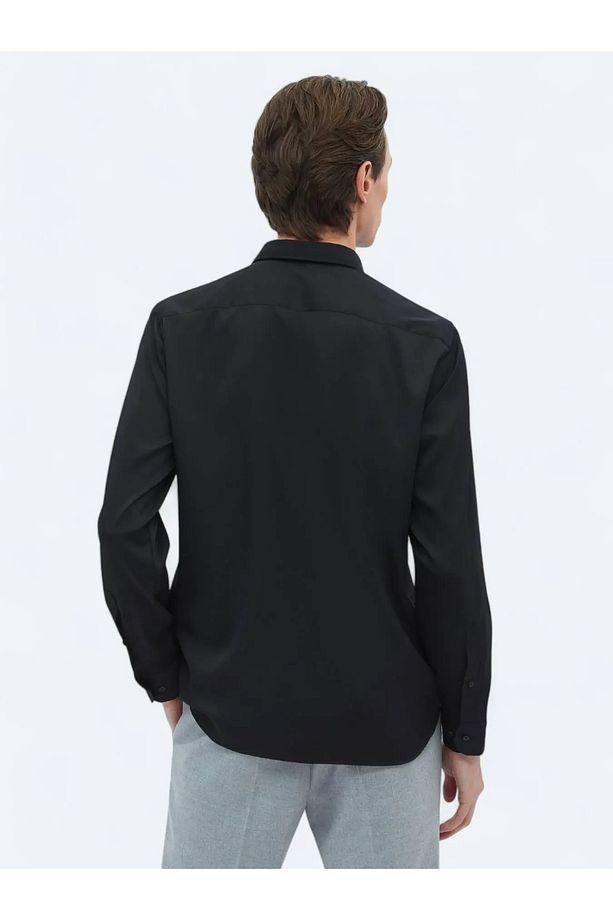 Siyah Düz Regular Fit Dokuma Casual Gömlek - 7