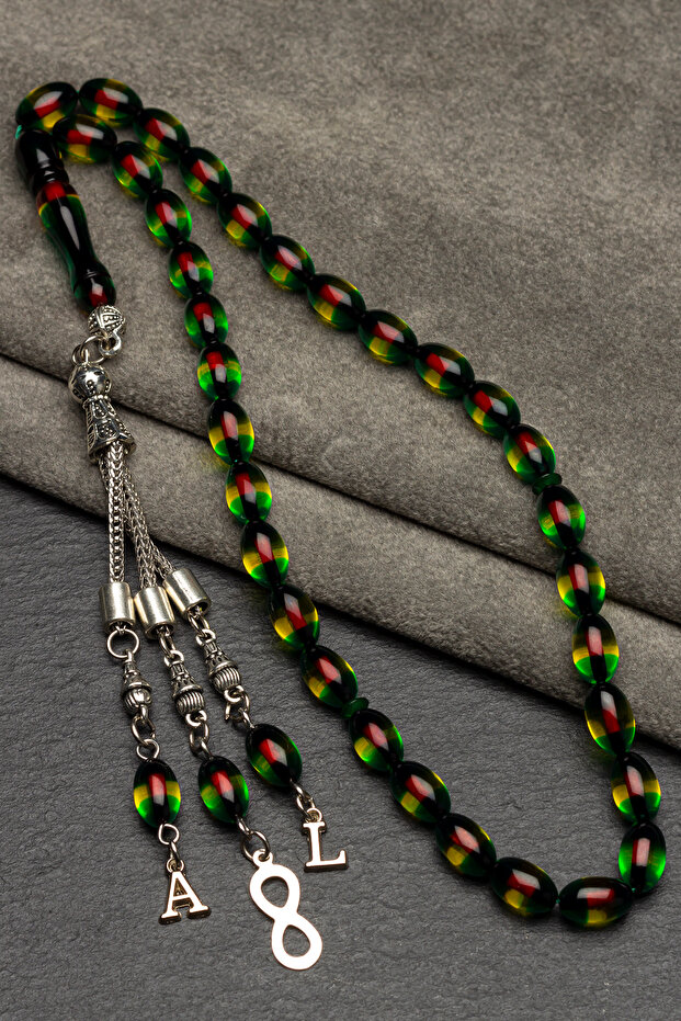 Men's Infinity and Letter Tassel Green Yellow Red Vernier Powder Amber Rosary
