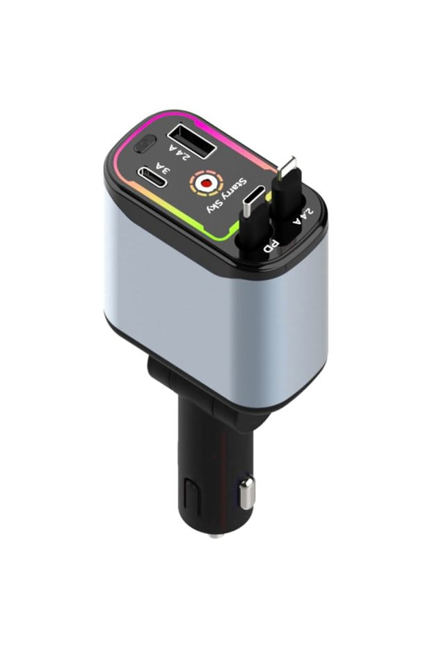 4 in 1 Retractable Starlight Fast Car Charger,(1Lightning-1Type C)(2Ports)