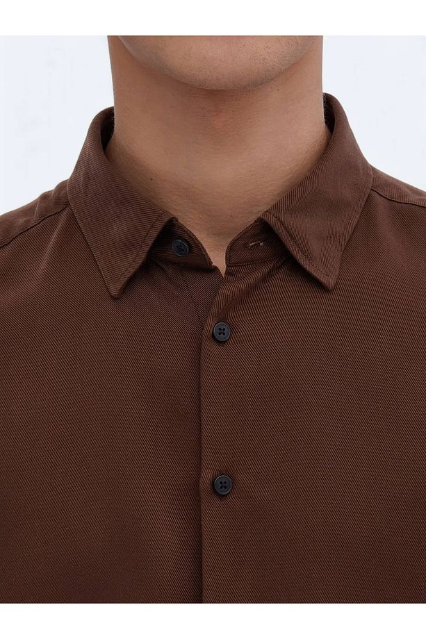 Kahverengi Fitilli Regular Fit Dokuma Casual Gömlek - 5