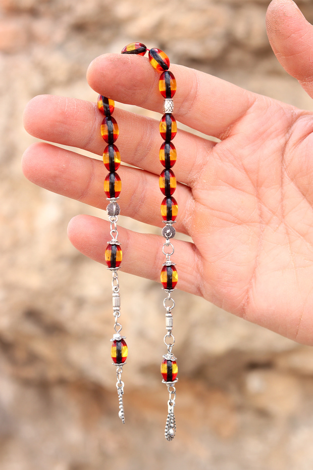 Yellow Red Vernier Alpaca Tasseled Barley Cut Powder Amber Zaza Rosary 201024099