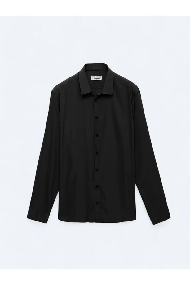 Siyah Düz Regular Fit Dokuma Casual Gömlek - 8