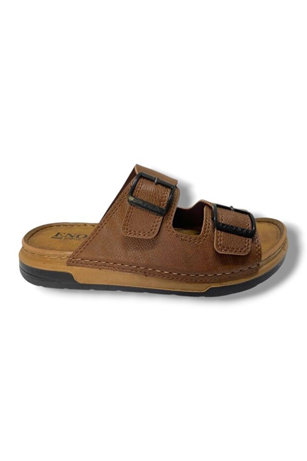 M253-0202-25 Deri Anatomik Soft Çift Bant Erkek Terlik - 2