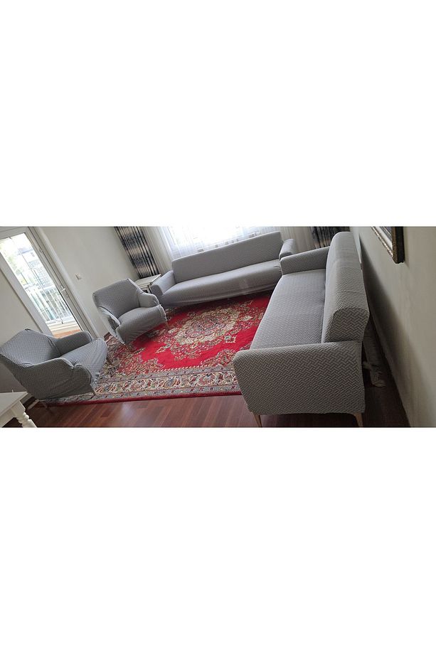 A Kaliteli Hasır Desen Jakarlı Yarı Kaplama 3 3 1 1 Lastikli Kanepe,koltuk Örtüsü, Kılıfı Takımı - 6