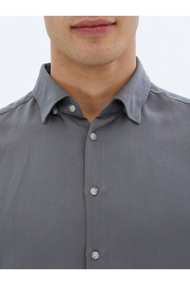 Gri Fitilli Regular Fit Dokuma Casual Gömlek - 4