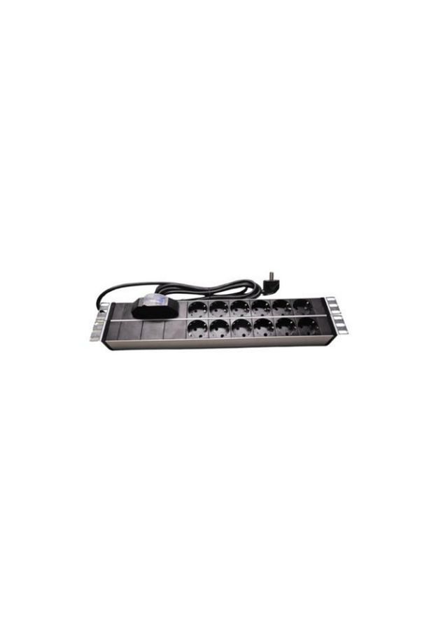 19" 2U PDU: 12 X SCHUKO TİP SOKETLİ, 16A SİGORTALI, 1,5M 3X1.5MM2 CEE 7/7 TİP FİŞLİ KABLOLU - 2