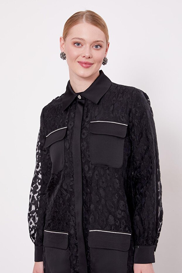 Black Leopard Tulle Look Double Set - 4