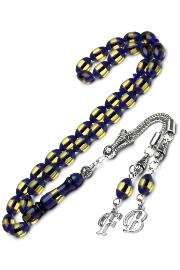 Men's 7X11Mm Letter Tassel Yellow Navy Blue Vernier Powder Amber Prayer Beads