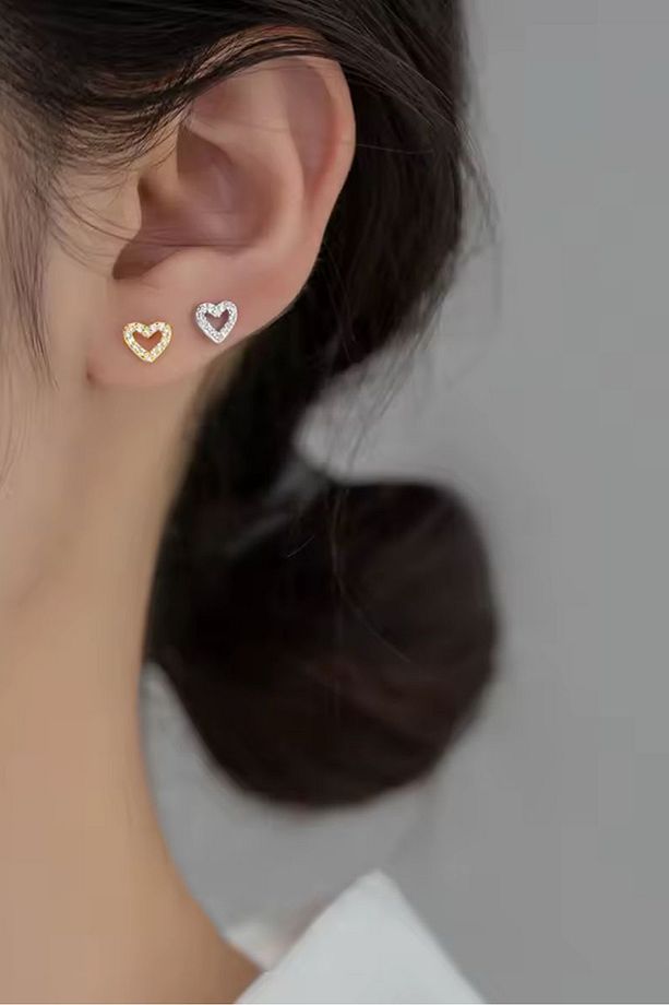 Cerrahi Çelik Piercing Full Taşlı Minimal Kalp Kıkırdak Helix Tragus Piercing (1ADET) - 2