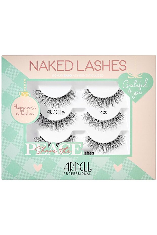 Naked Lashes 420, 3 Pairs Holiday Gift Set, Natural False Eyelashes, Bonus Duo Adhesive Included