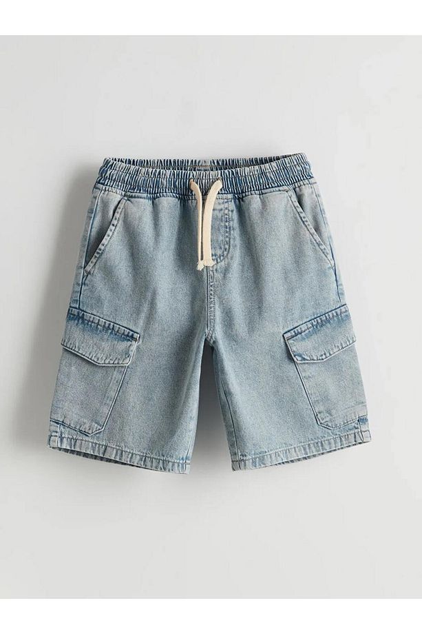 Indigo Beli Lastikli Erkek Çocuk Jean Şort - 1