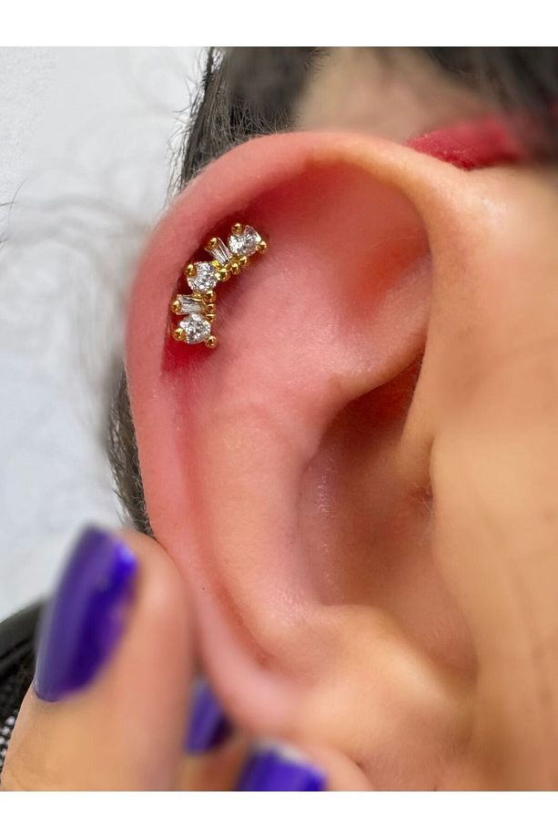 1 ADET ZİRKON TAŞLI helix tragus conch uyumlu piercing - 3