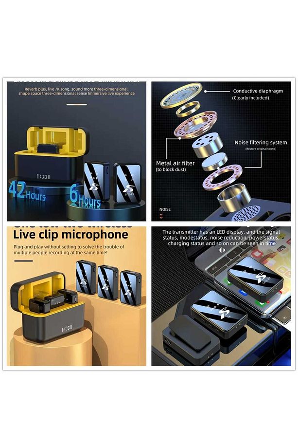 SX13 4 Mikrofonlu Iphone Ve Type-c Uyumlu Kablosuz Yaka Mikrofonu Şarj Göstergeli Gürültü Azaltma - 4