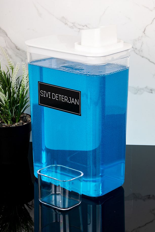 Kendinden Ölçekli Deterjan Kutusu Sıvı Deterjan Etiketli 3000ml Mika Deterjanlık Yumuşatıcı Kutusu - 2