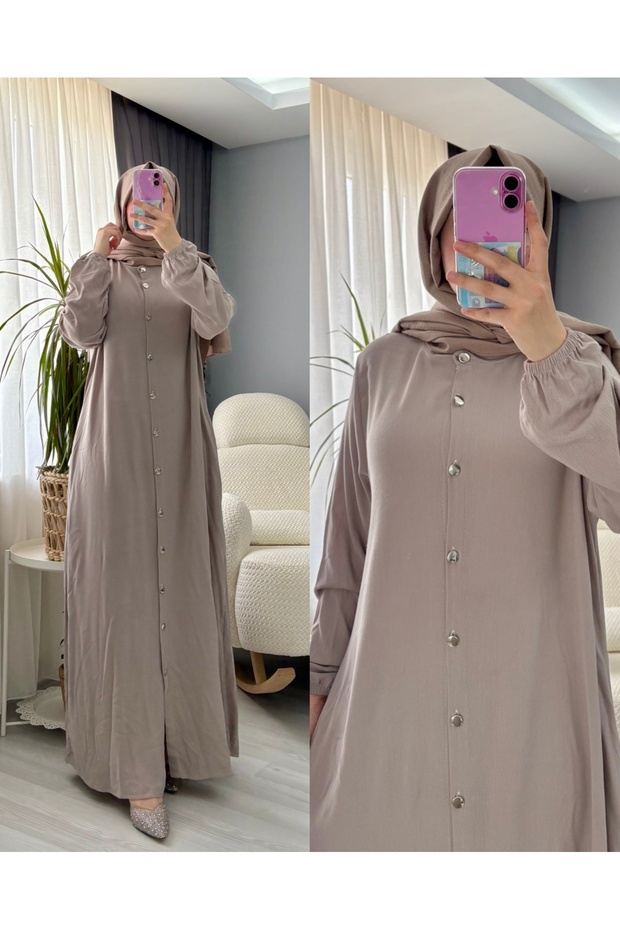 TESETTÜR VİSKON BOYDAN DÜĞMELİ ELBİSE - 1