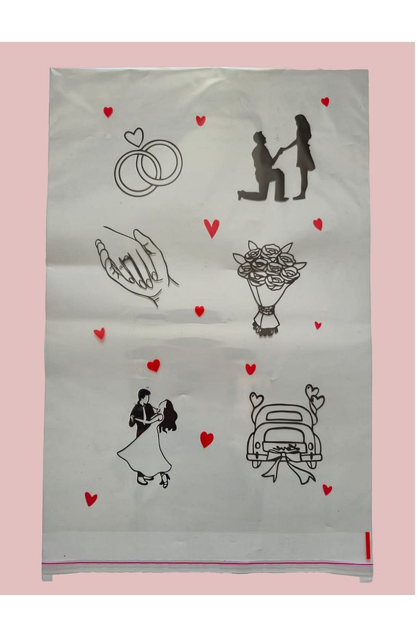 10 Adet Desenli Çeyiz Poşeti Düğün & Nişan Temalı Şeffaf Bantlı Hediye Poşeti 35x55 - 2