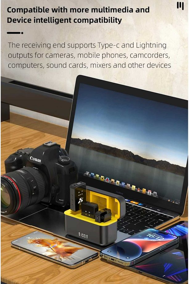 SX13 4 Mikrofonlu Iphone Ve Type-c Uyumlu Kablosuz Yaka Mikrofonu Şarj Göstergeli Gürültü Azaltma - 7