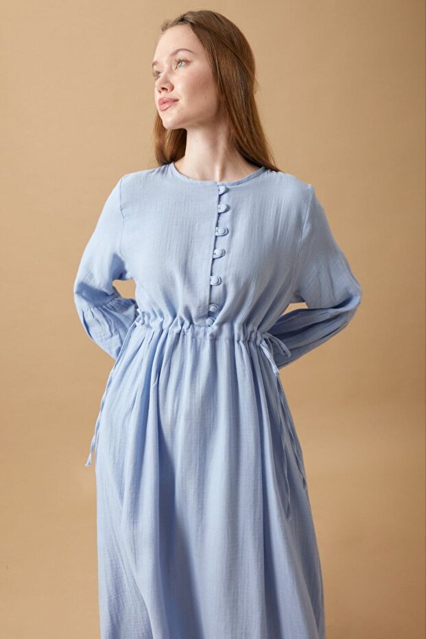 Düğmeli Müslin Elbise - 2