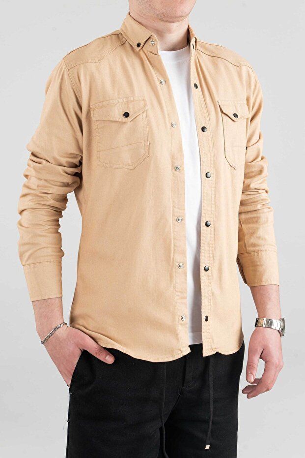 Slim Fit Erkek Kot Gömlek - 1