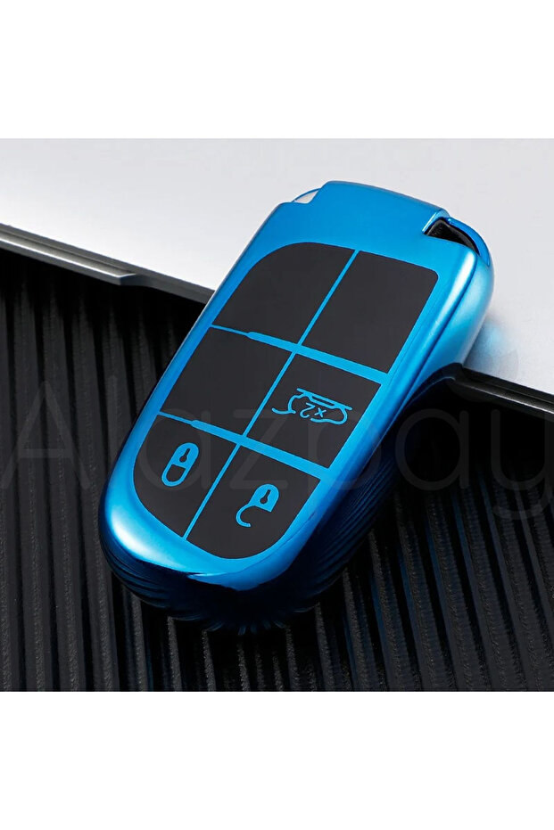 For Fiat Egea 500X Jeep Grand Cherokee Wrangler Renegade Compass Chrysler Glossy Key Case Cover (Blue)