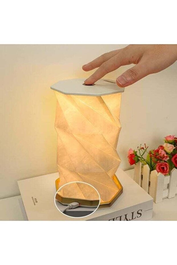 مصباح كتاب دوار LED مصنوع من خشب ABS والورق ومحمول وقابل لإعادة الشحن عبر USB (أبيض)
