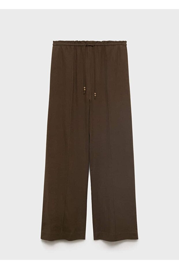 Keten karışımlı beli elastik pantolon - 3