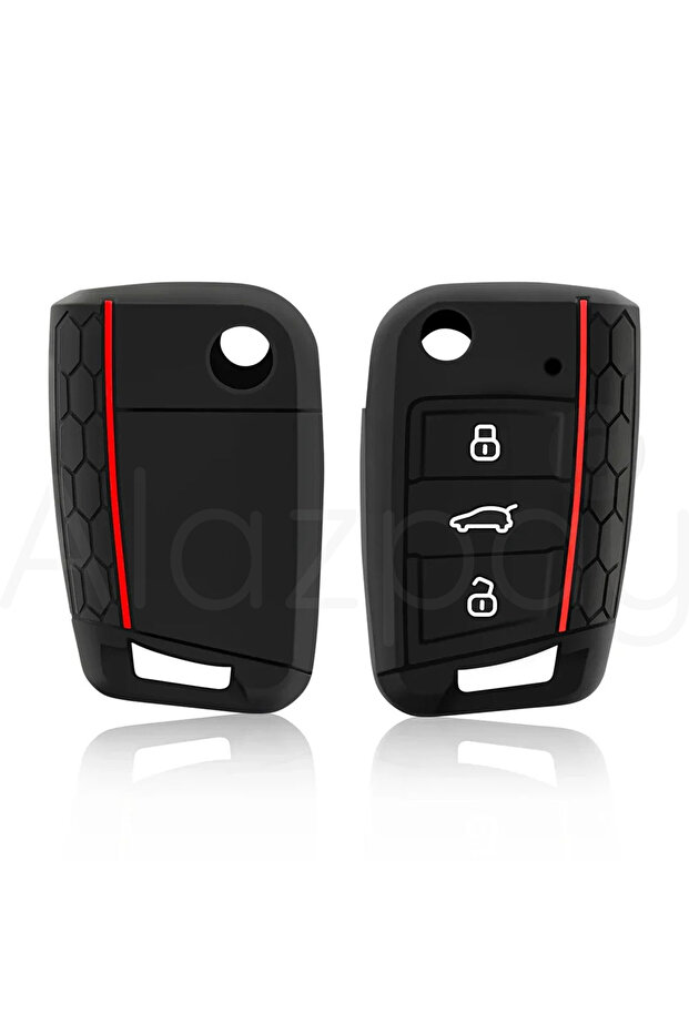 Volkswagen Compatible Polo, Golf, T-Roc, T-Cross, Passat, Jetta, Taigo, Tiguan Semi-Patterned Silicone Key Cover (Red)