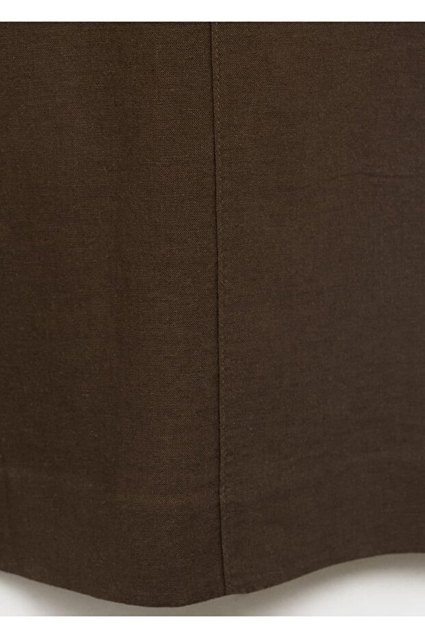 Keten karışımlı beli elastik pantolon - 5