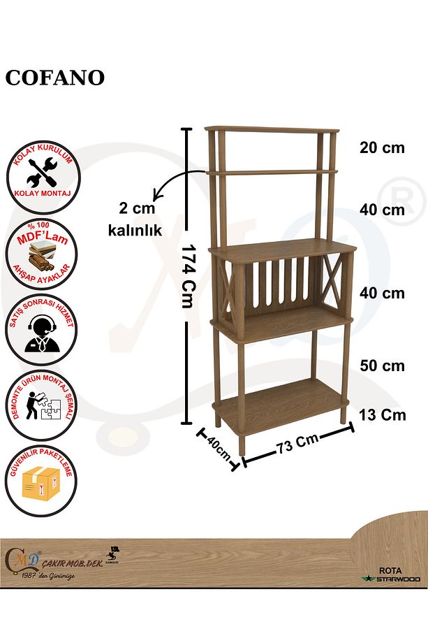 Cafona Kahve & Fırın Köşesi 5 Raflı – Mdf'lam Mutfak Organizeri - Mikrodalga, Standı - 3