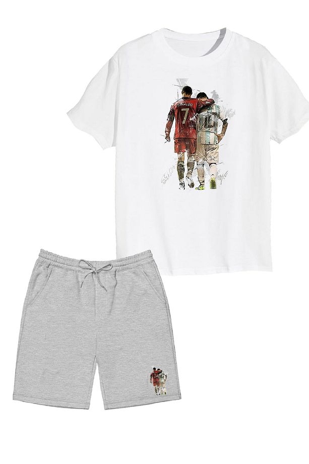 2'li Set Baskılı Erkek Çocuk Pamuk Şort Tshirt Takım Futbol 5 6 7 8 9 10 11 12 13 14 yaş Tişört - 1
