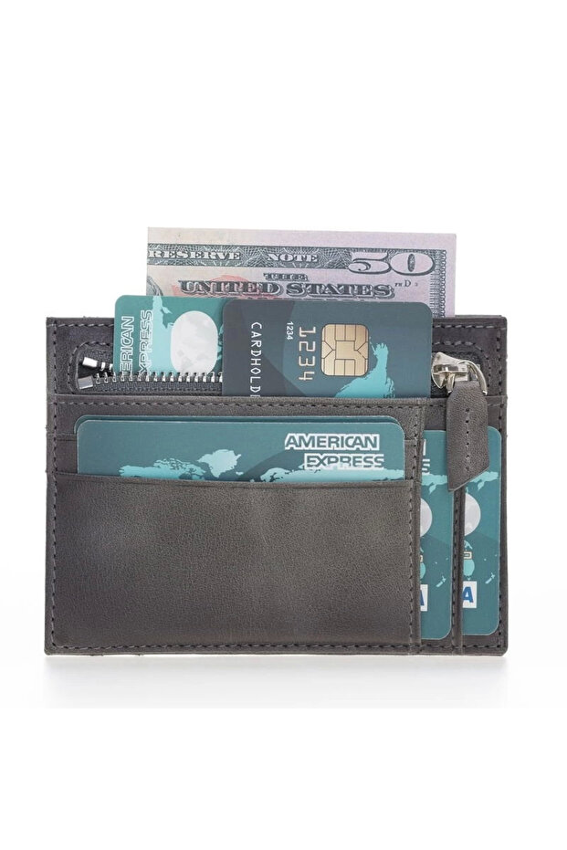 Zip Leather Zippered Card Holder Zpch Vs4 Gray
