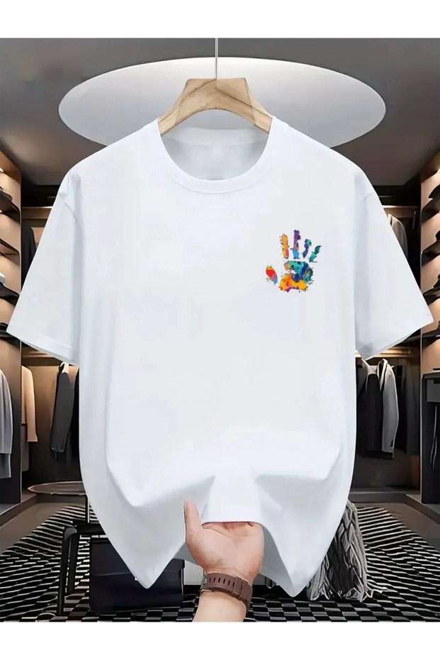 Cotton Oversize Colorful Hand Printed Short Sleeve Crew Neck Comfortable Casual T-Shirt