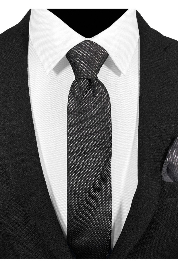 Anthracite Gray Striped Microfiber Tie - 7 cm Modern Cut - 2