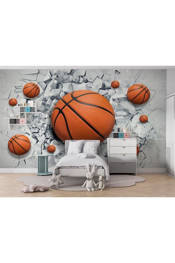 3 Boyutlu Çatlak Duvar içinde Basketbol Topu Kendinden Yapışkanlı Duvar Folyosu - 1