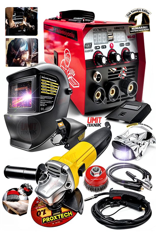 Profesyonel MIG/MMA/TIG Gazsız Gazalti- Elektrot Kaynak Makinesi+Colormatik Maske+Taşlama Seti - 1