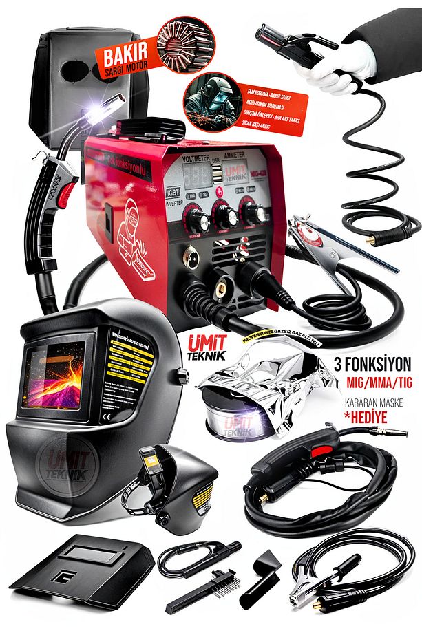 Profesyonel MIG/MMA/TIG Gazsız Gazalti- Elektrot Kaynak Makinesi+Colormatik Maske+Taşlama Seti - 4