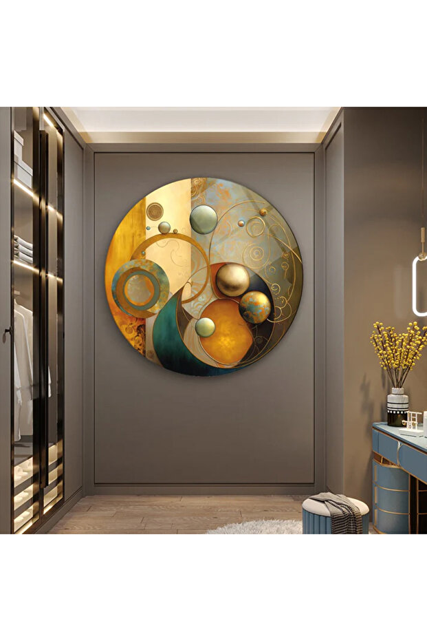 SOYUR GEOMETRİK DESEN TABLOSU TASARIMI MODERN KIRILMAZ LÜKS YUVARLAK CAM TABLO MODERN HEDİYE TABLO - 1