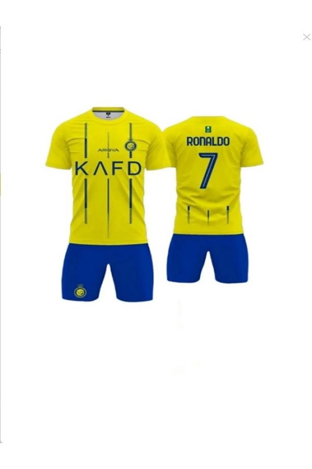 Sarı All Nassr Ronaldo İç Saha Takım Çocuk Alt-Üst Takım T-Shrt +Şort Halısaha ALLNASR-R.O.NAL.DO - 2