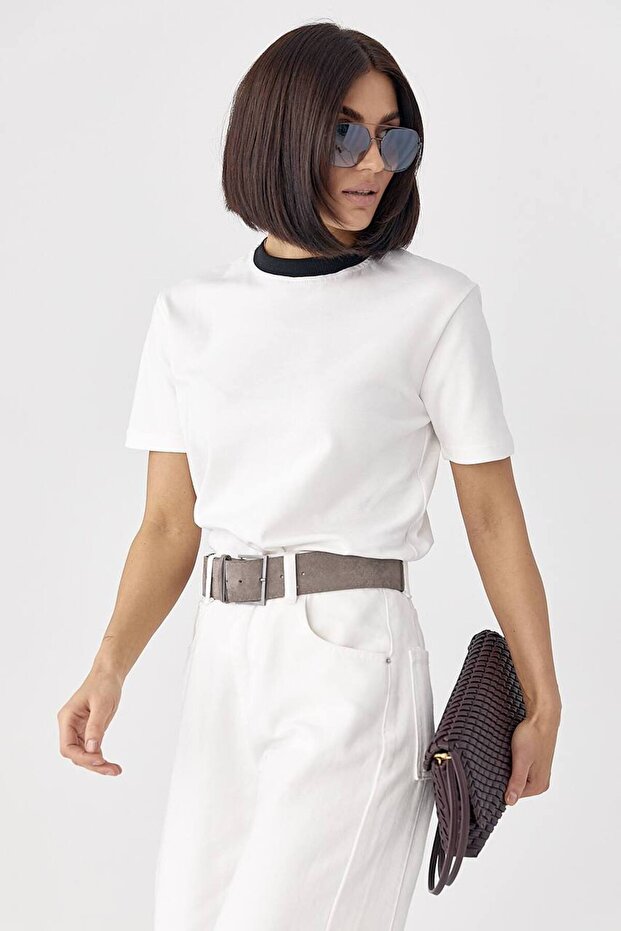 Kontrast Yakalı Basic T-shirt - 1