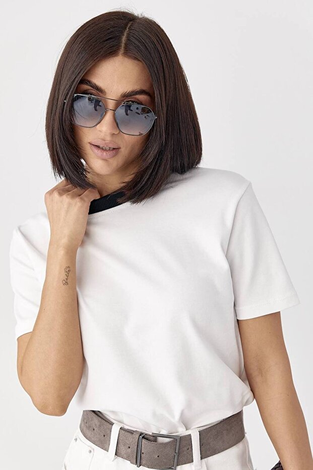Kontrast Yakalı Basic T-shirt - 2