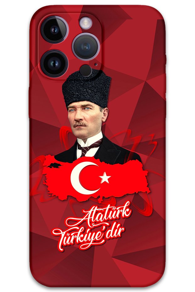 iPhone 14 Pro Compatible Ataturk Patterned Phone Case + Screen Protector - 5851